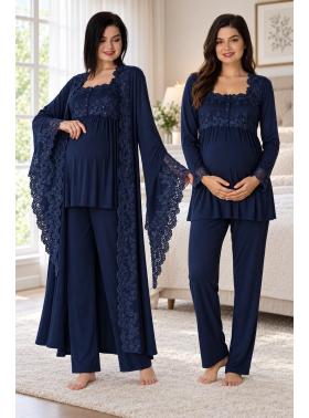 Effortt 3015 Lacivert Prenses Sabahlıklı Lohusa Pijama Takımı